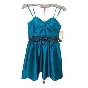 NWTAdrianna Papell Teal blue Sz8beaded waist prom cocktail formal strap-straples